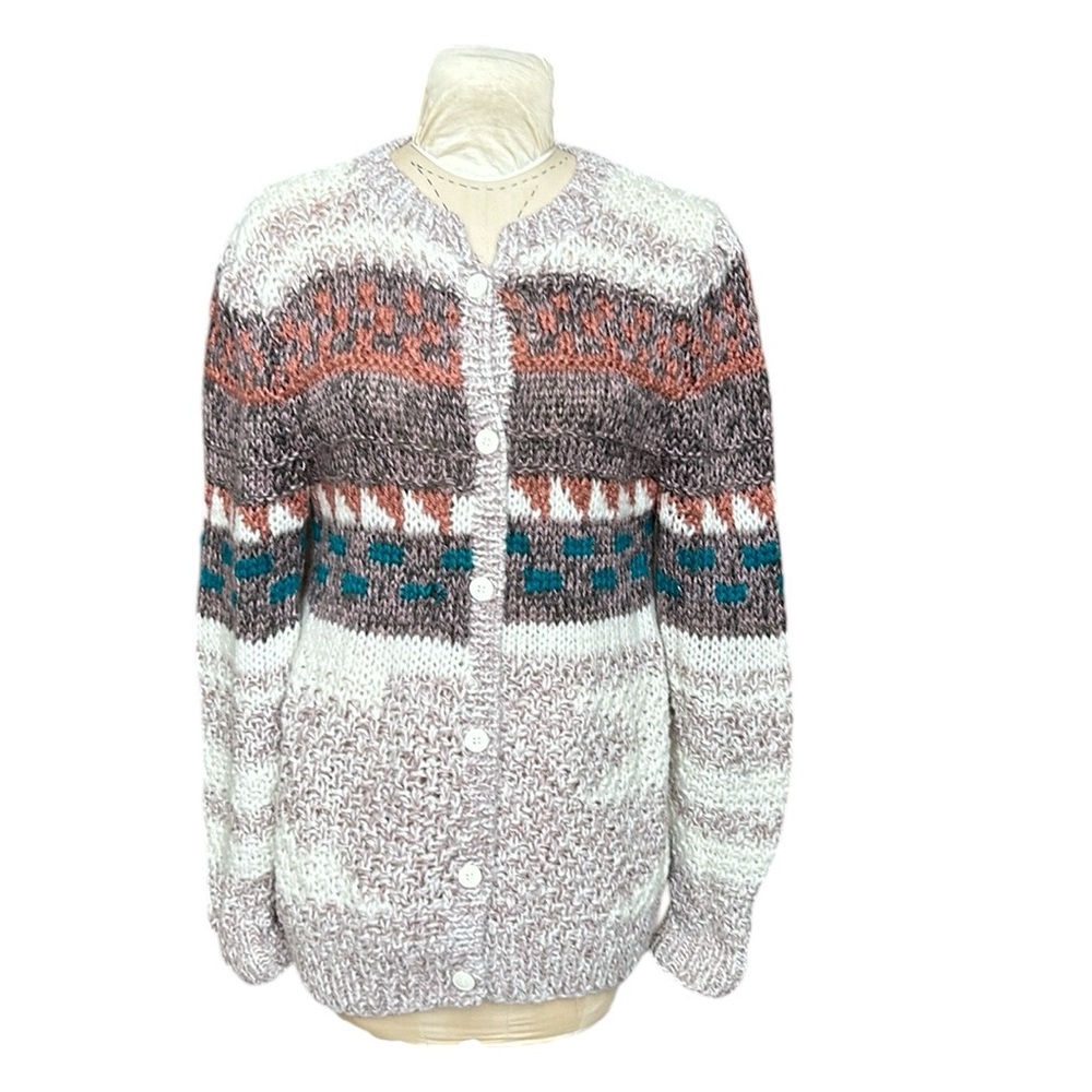 Vintage Samuel Jason Purple/White‎ Puff Shoulder Abstract Geometric Cardigan 44